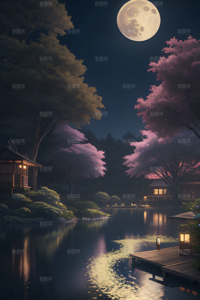 天空中悬挂的满月之美景观