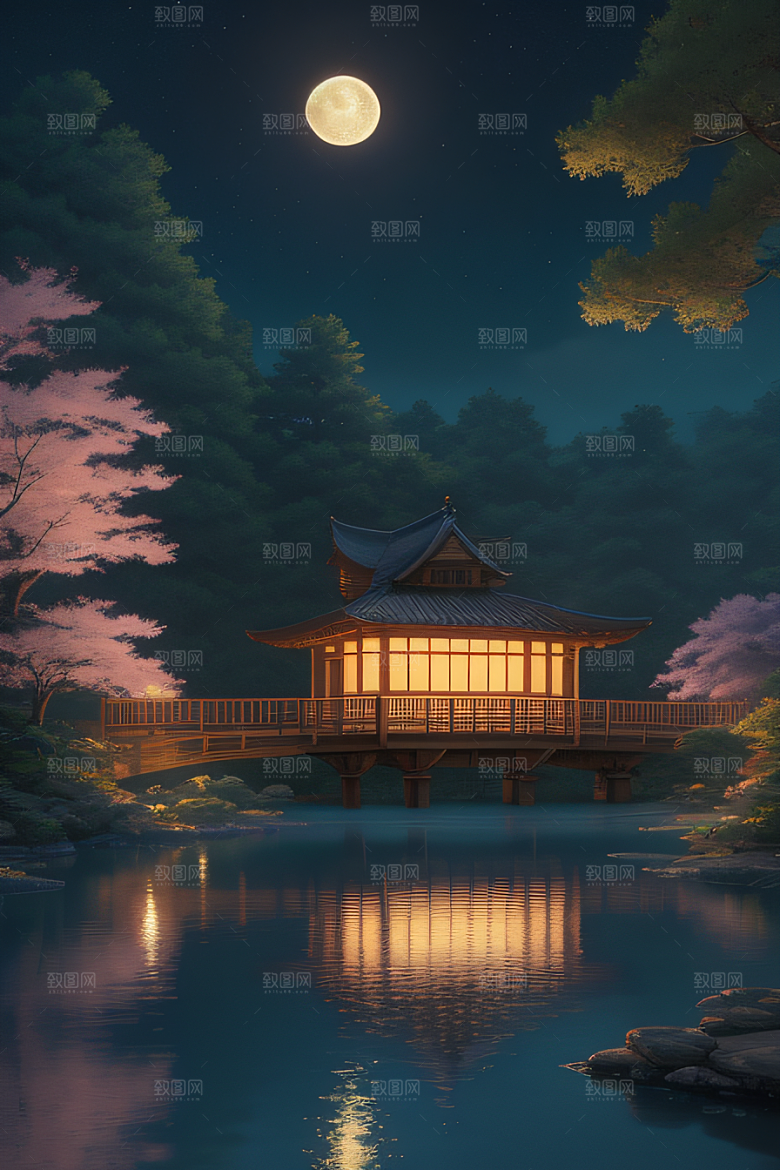 天空中悬挂的满月之美景观