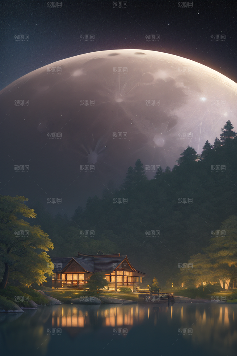 宁静湖面上的春天宫殿景观