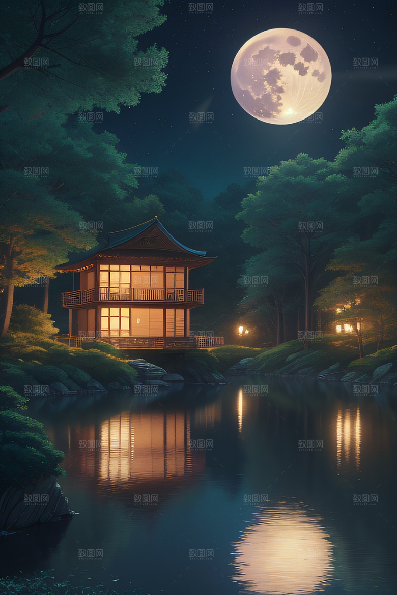 宁静湖面上的春天宫殿景观