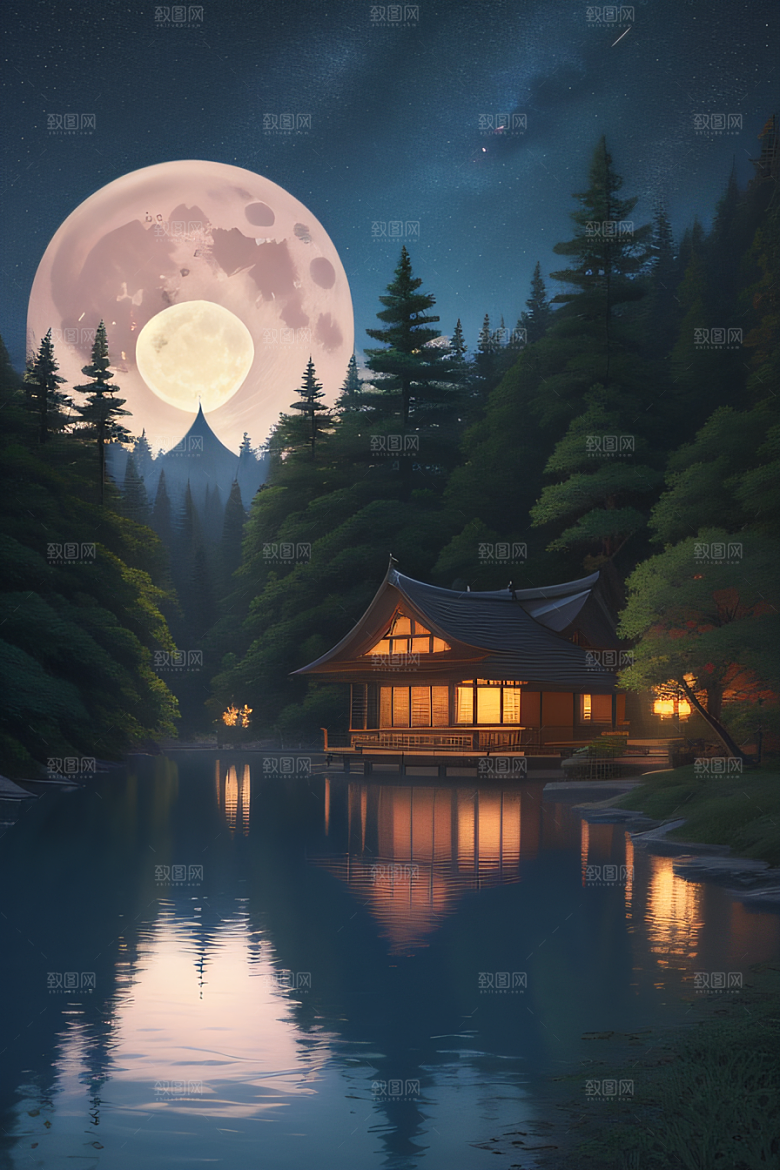 宁静湖面上的春天宫殿景观