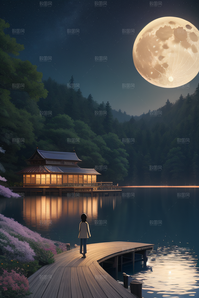 宁静湖面上的春天宫殿景观