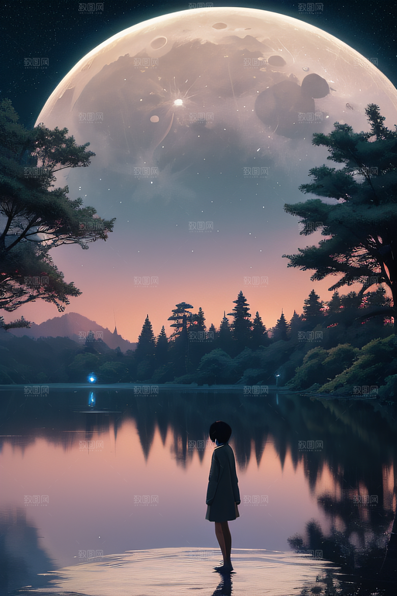 宁静湖面上的春天宫殿景观