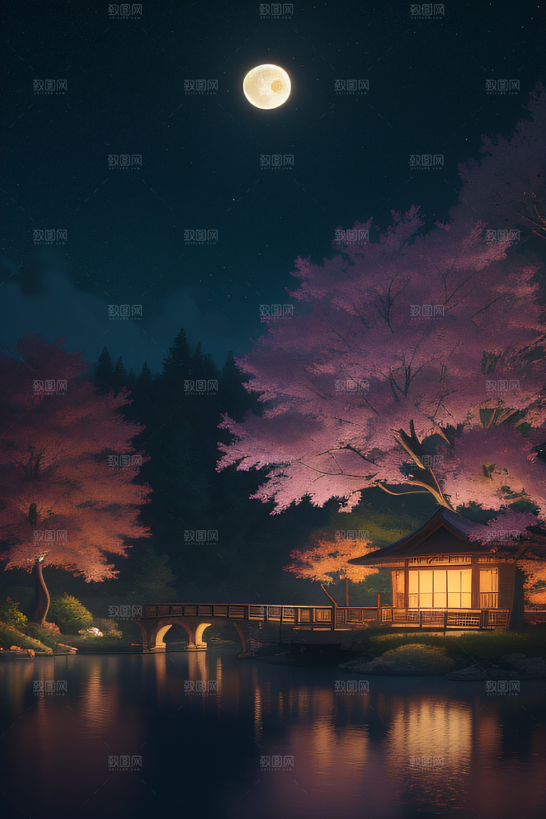 宁静湖面上的春天宫殿景观