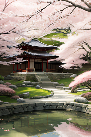 水彩画与动漫风格的山水画