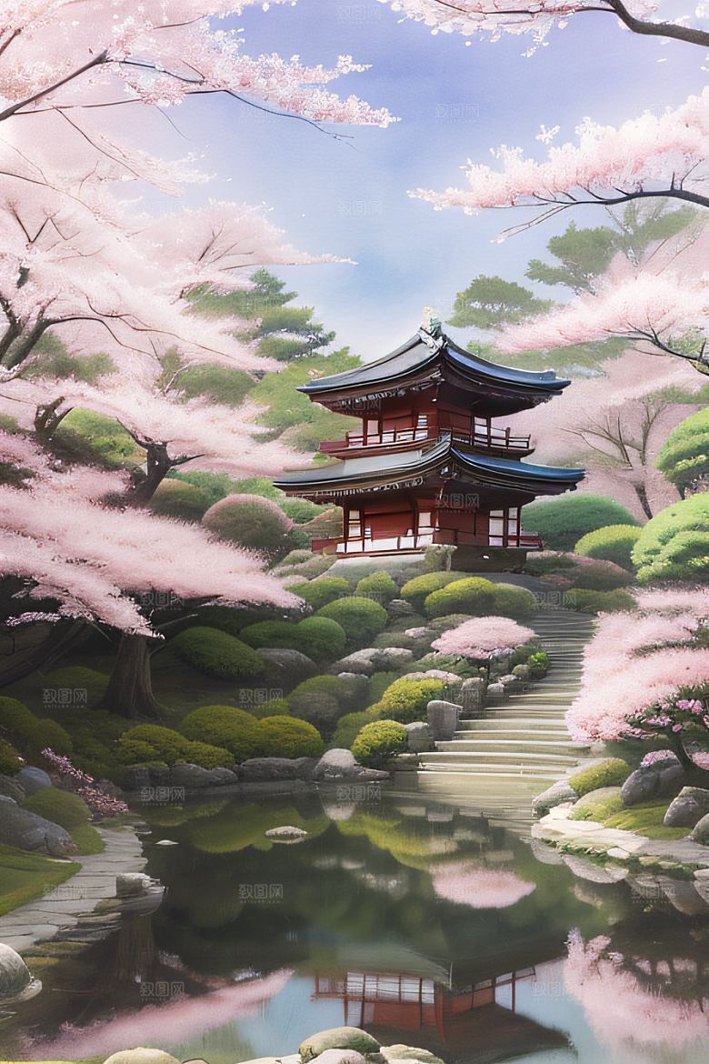 水彩画与动漫风格的山水画