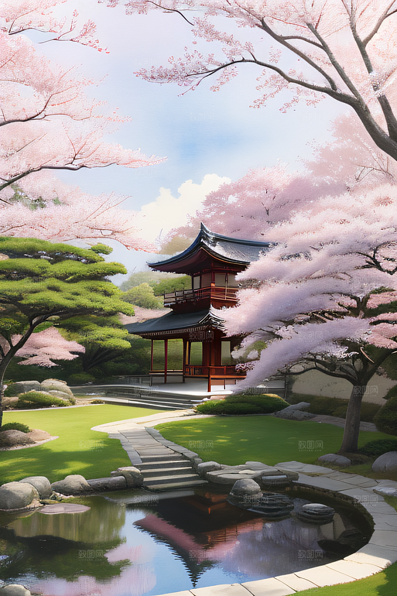 水彩画与动漫风格的山水画