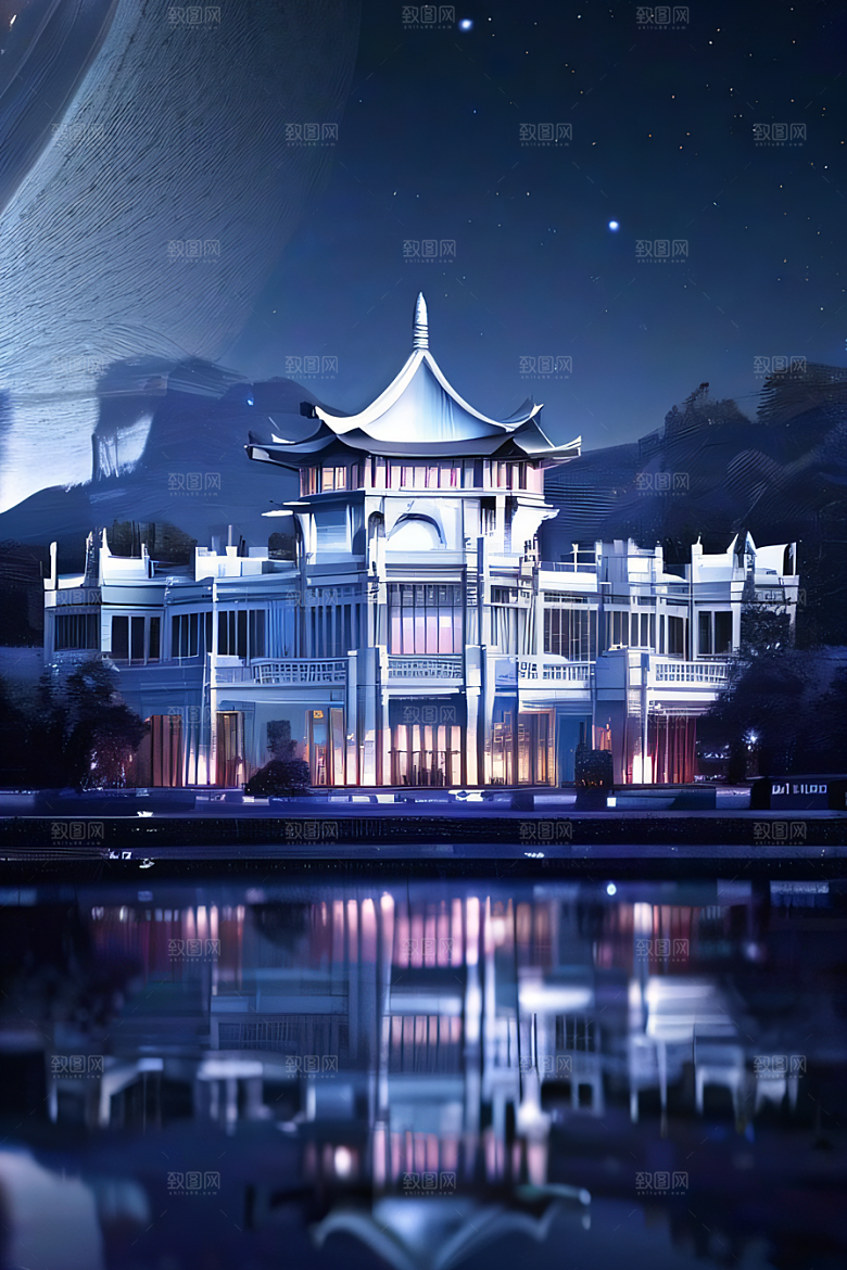 水晶宫殿的神秘光芒银月下的璀璨之光