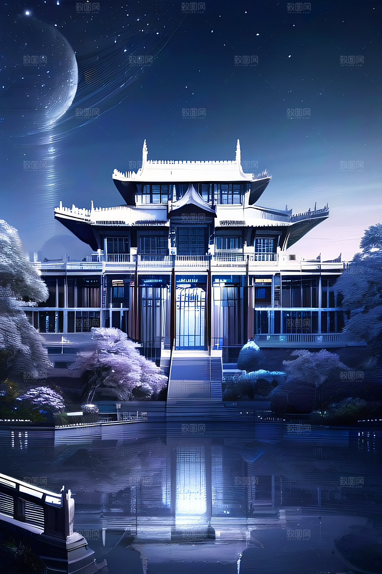 水晶宫殿的奇幻之光银月照耀下的神秘宫殿