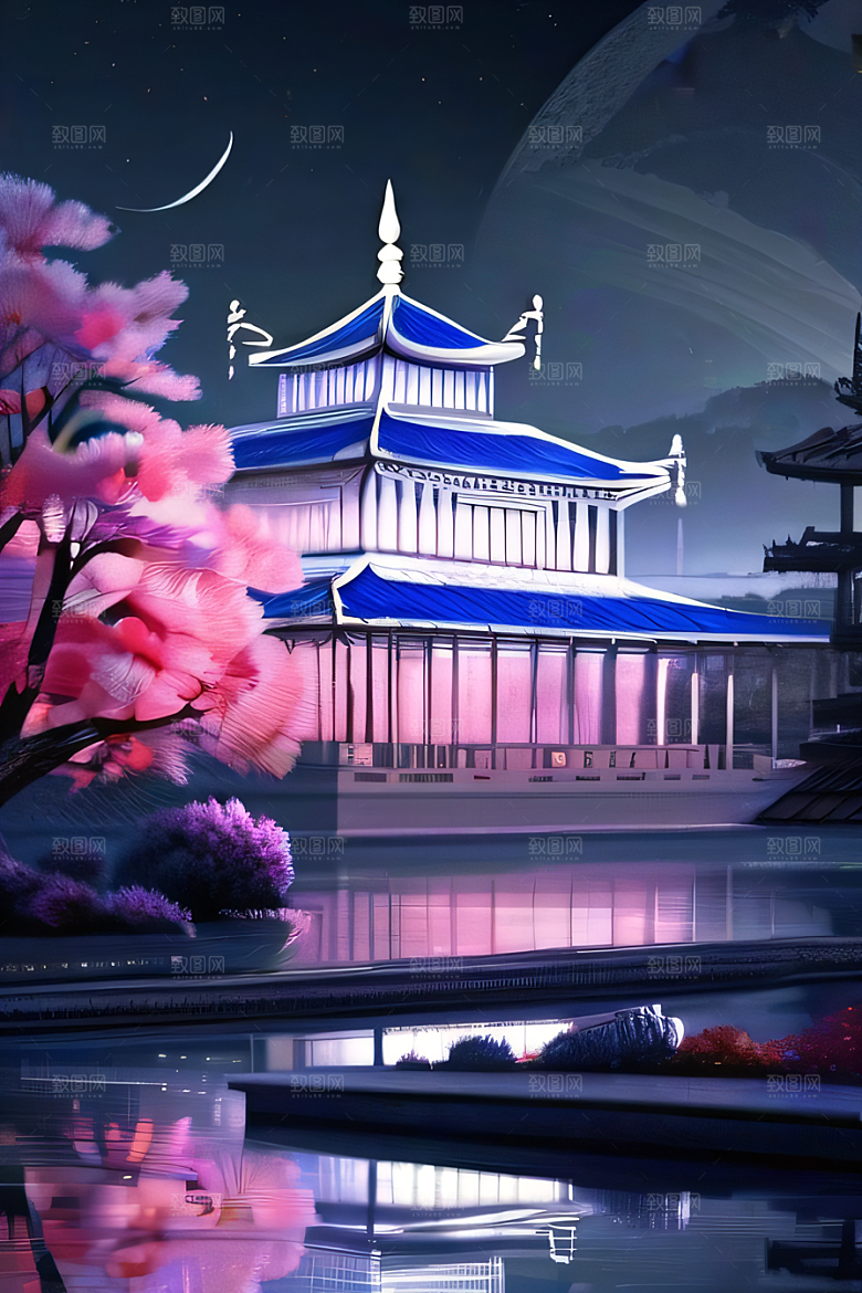 水晶宫殿的奇幻之光银月照耀下的神秘宫殿