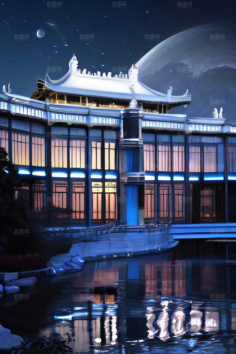 水晶宫殿的奇幻之光银月照耀下的神秘宫殿