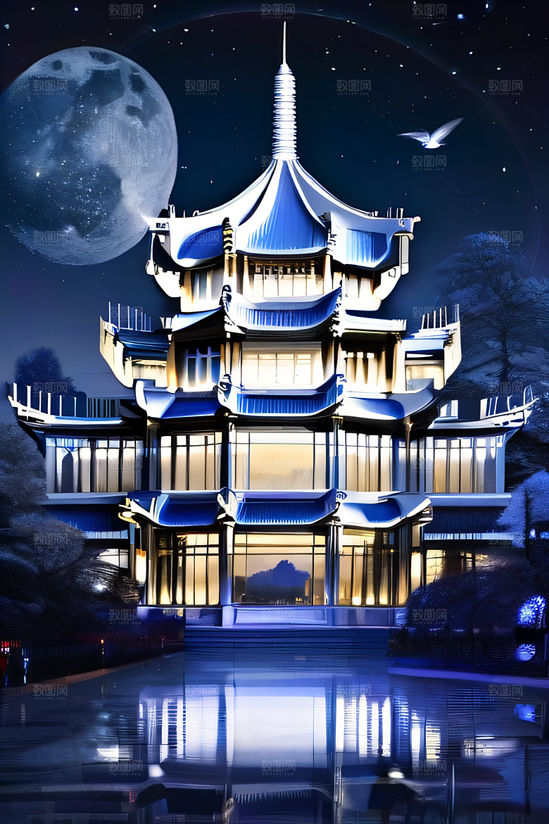 水晶宫殿的奇幻之光银月照耀下的神秘宫殿