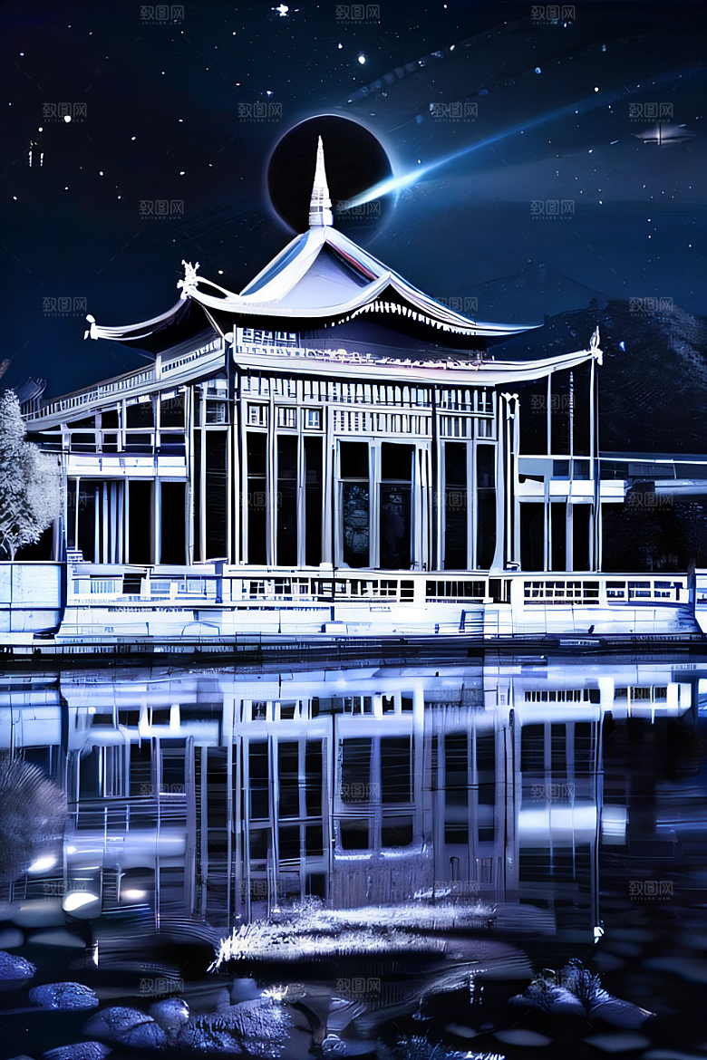 水晶宫殿的奇幻之光银月照耀下的神秘宫殿