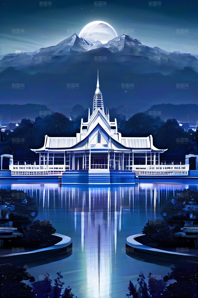 水晶宫殿的奇幻之光银月照耀下的神秘宫殿