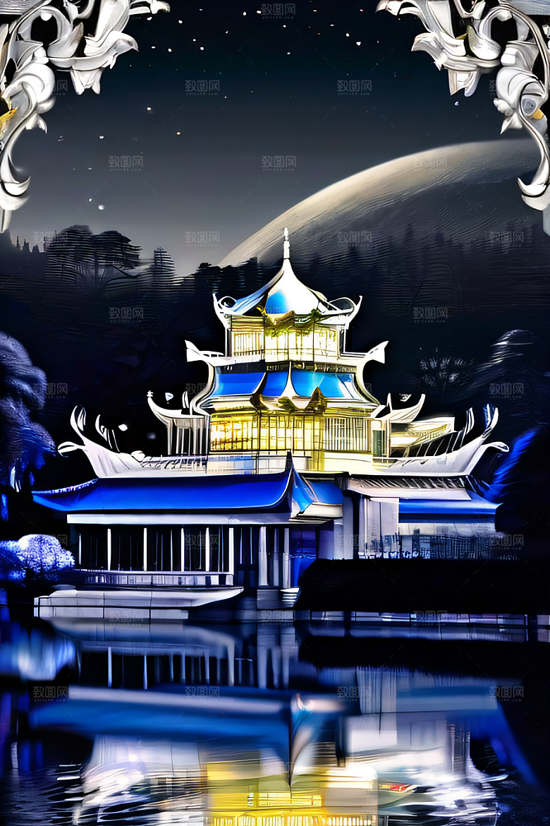 水晶宫殿的奇幻之光银月照耀下的神秘宫殿