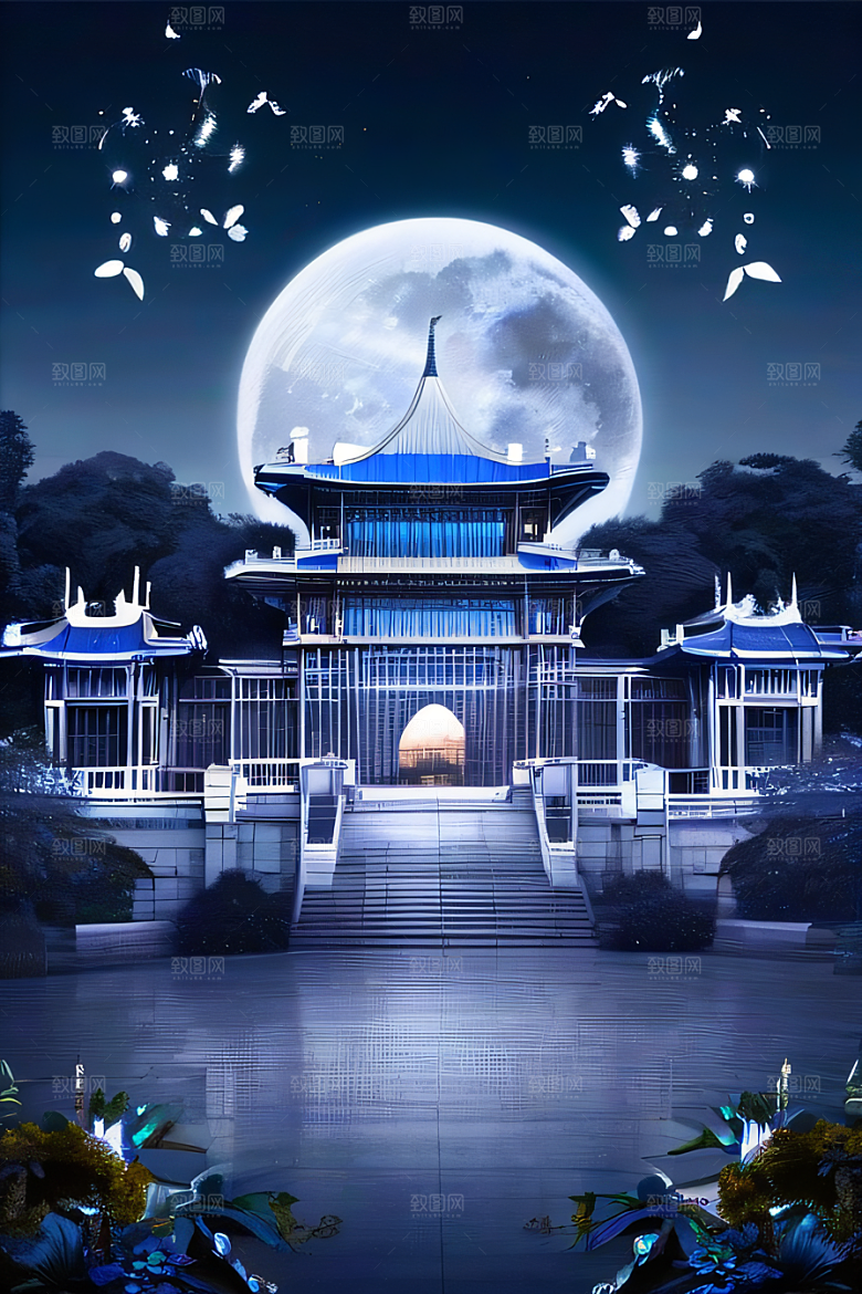 水晶宫殿的奇幻之光银月照耀下的神秘宫殿
