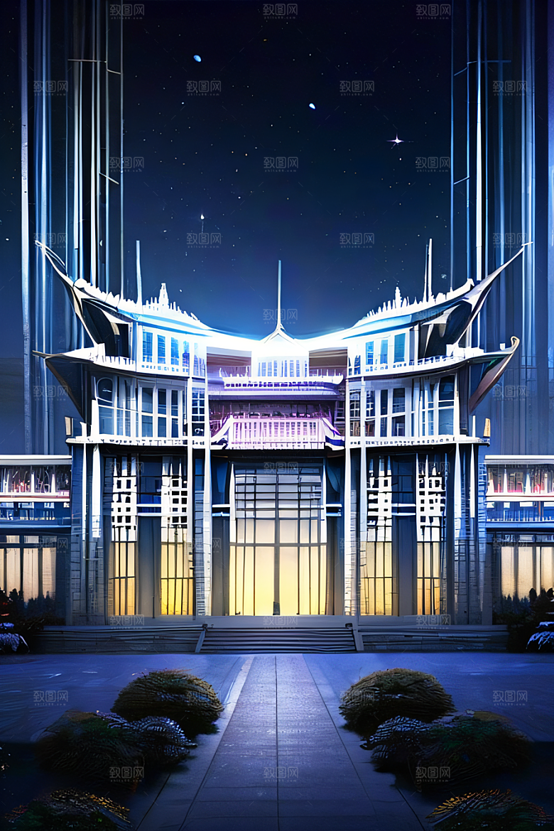 中国水晶宫殿银色月光下的瑰丽光芒