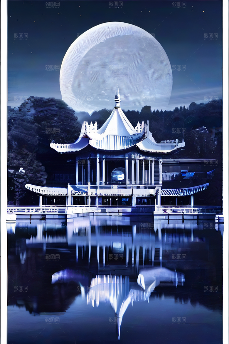 中国水晶宫殿银色月光下的瑰丽光芒