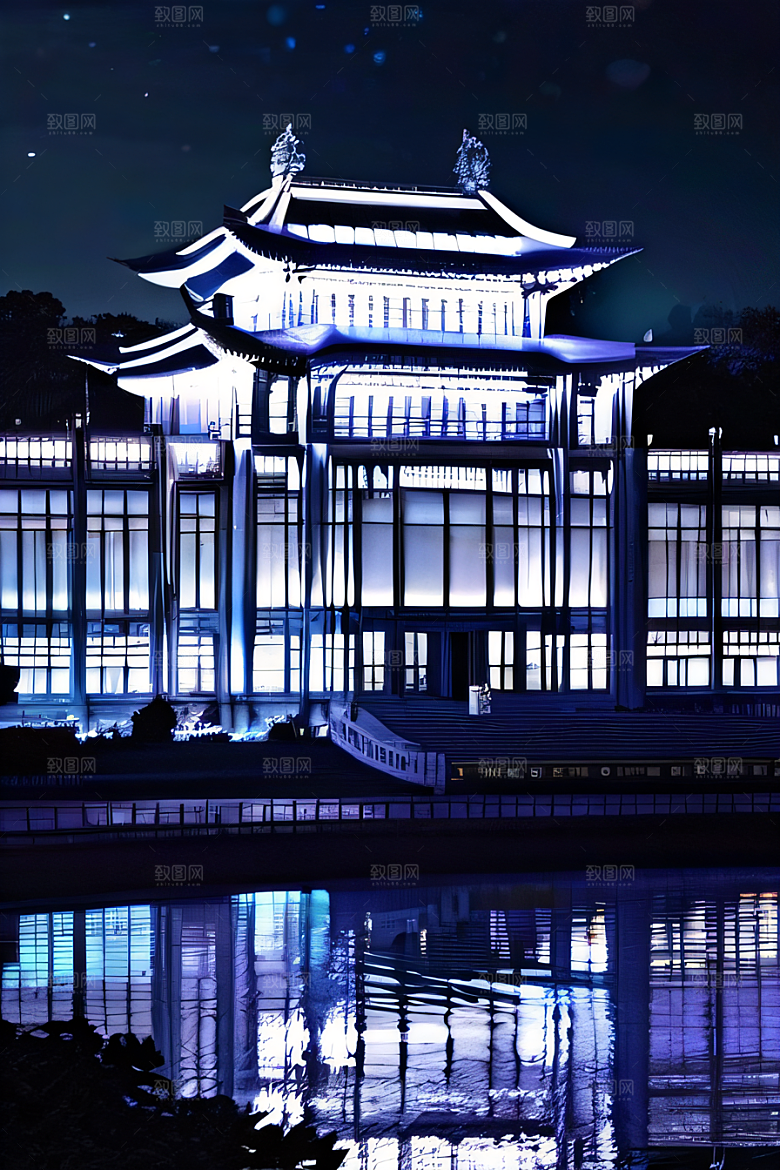 中国水晶宫殿银色月光下的瑰丽光芒