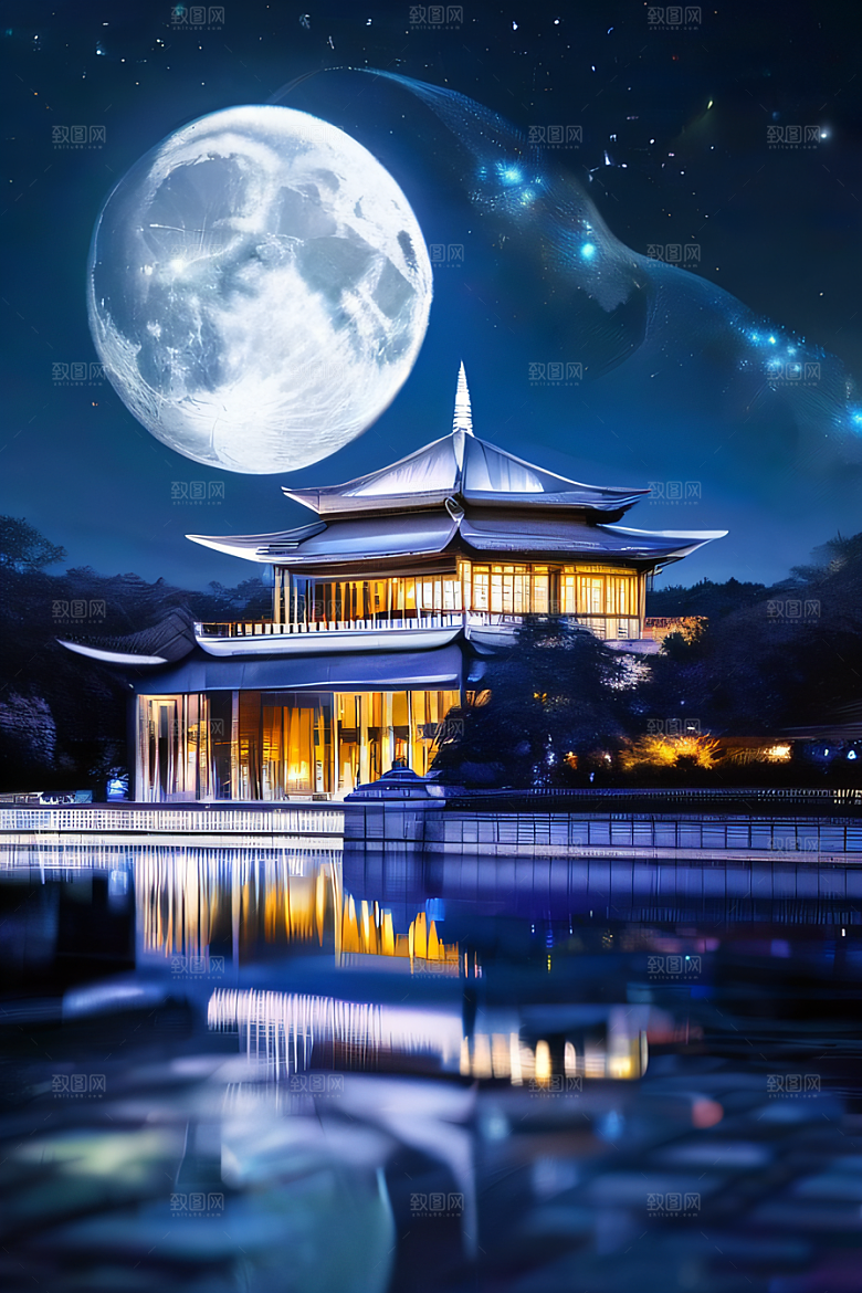 中国水晶宫殿银色月光下的瑰丽光芒