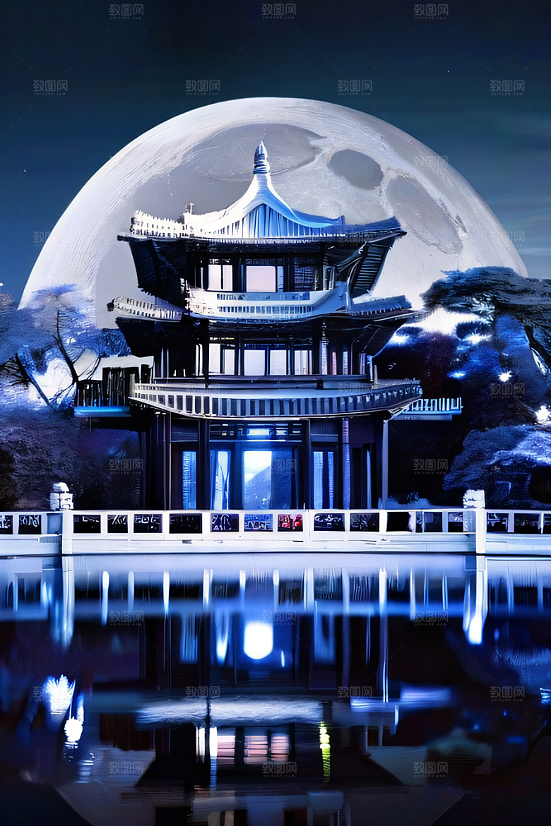 华丽如蓝宝石的宫殿银月照耀下的宝石之光