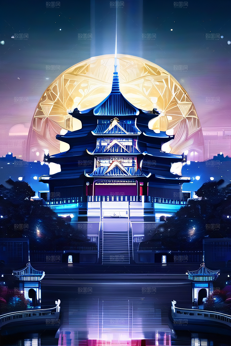 中国透明水晶宫殿银色月光下的璀璨之宫