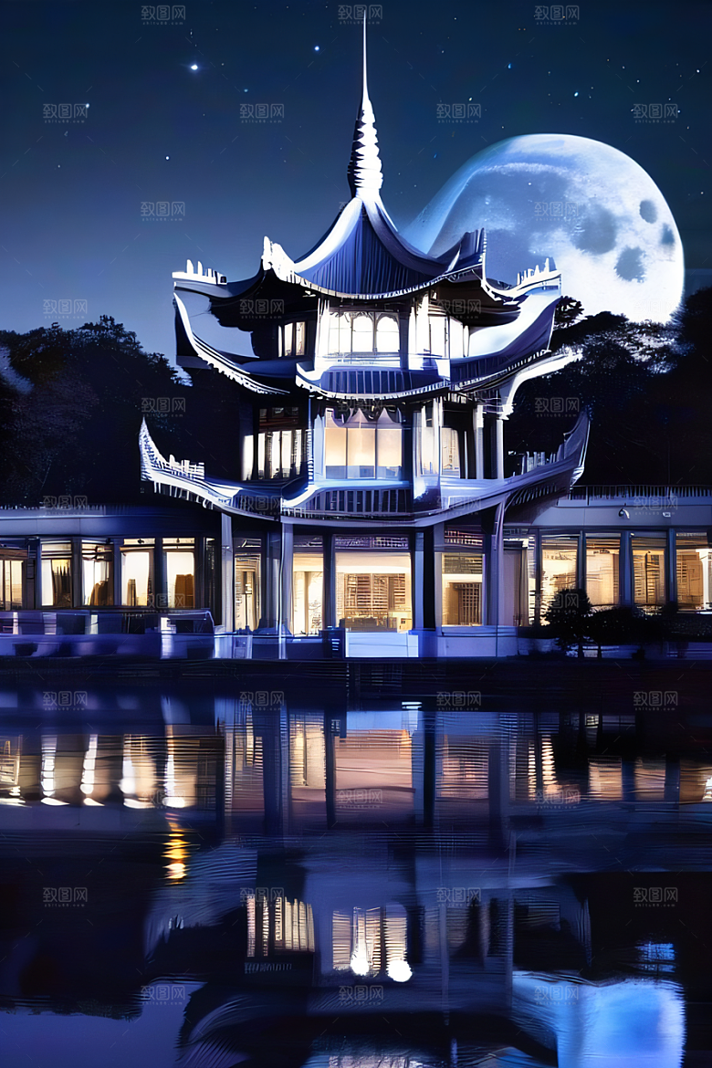 中国透明水晶宫殿银色月光下的璀璨之宫