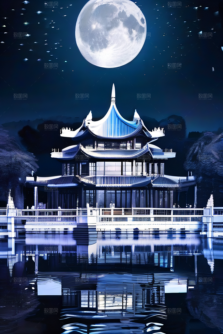 中国透明水晶宫殿银色月光下的璀璨之宫