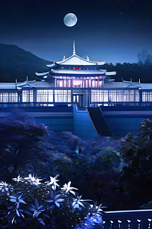 中国透明水晶宫殿银色月光下的璀璨之宫