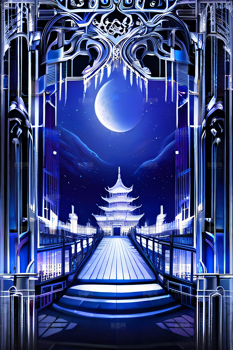 宝石之殿的奇观银月下的神秘水晶宫殿