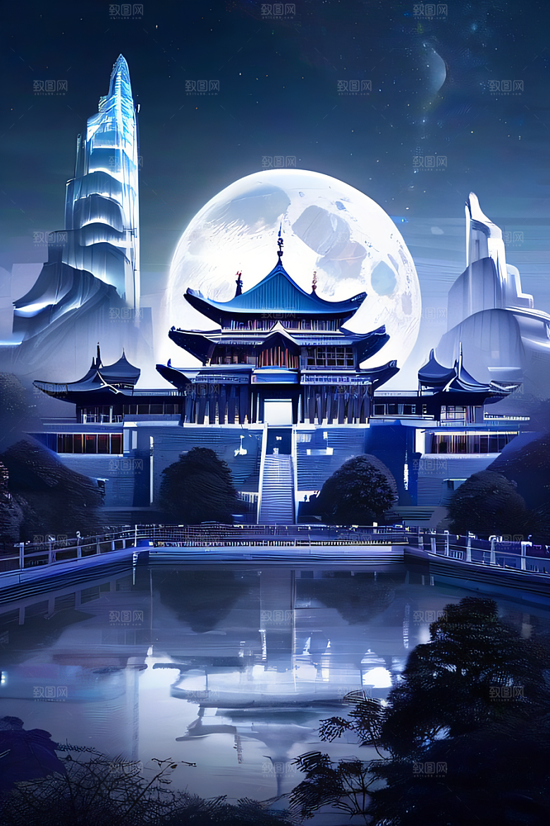 中国水晶宫殿的辉煌银月下的璀璨奇观
