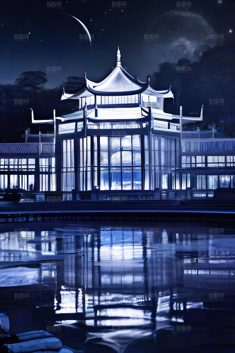 中国水晶宫殿的辉煌银月下的璀璨奇观