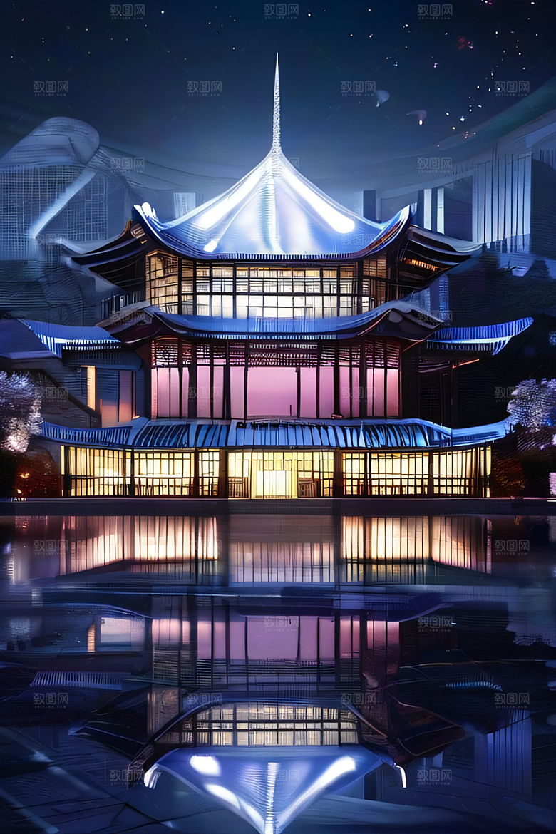 神秘水晶宫殿的魔力银月下的瑰丽之光