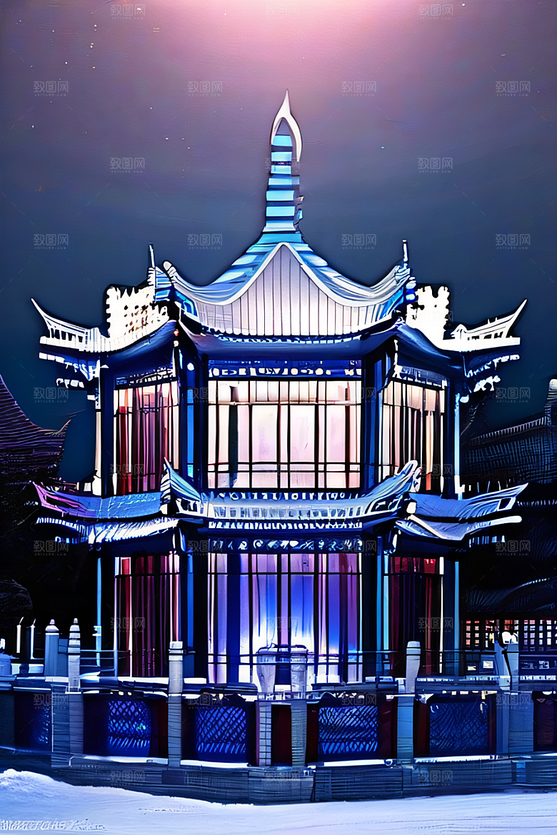 神秘水晶宫殿的魔力银月下的瑰丽之光