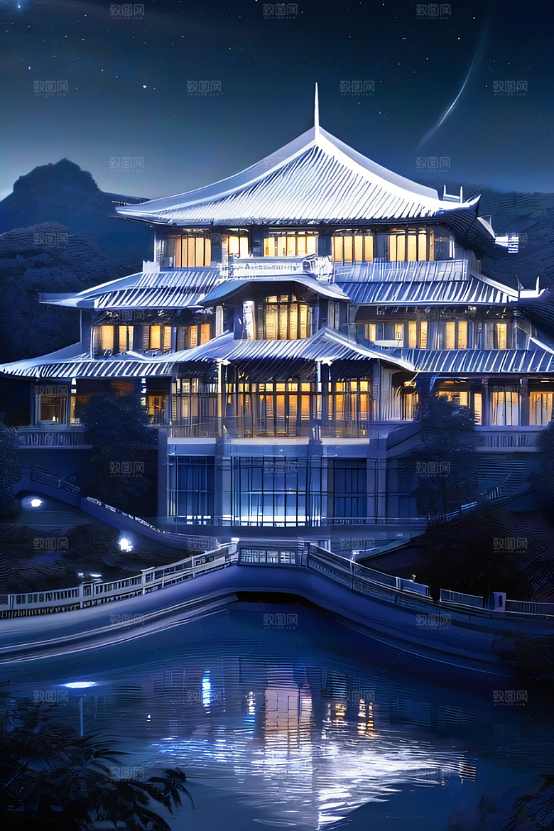 神秘水晶宫殿的魔力银月下的瑰丽之光