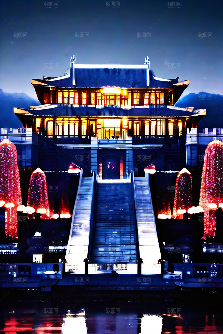 神秘水晶宫殿的魔力银月下的瑰丽之光