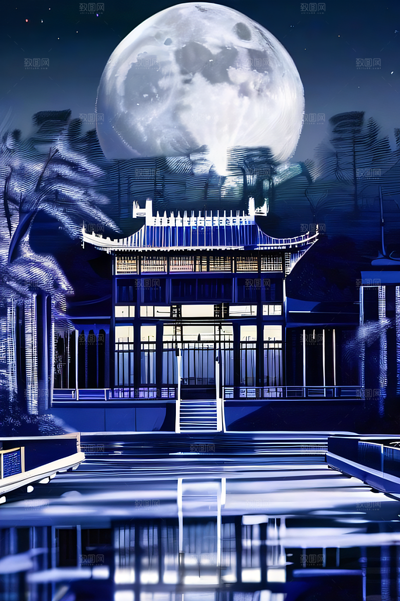 神秘水晶宫殿的魔力银月下的瑰丽之光
