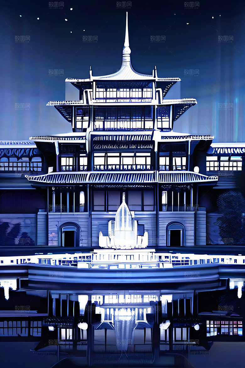 神秘水晶宫殿的魔力银月下的瑰丽之光
