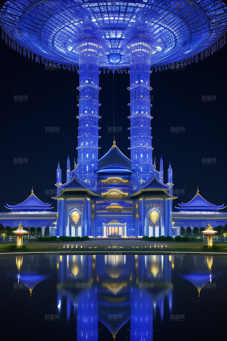 神秘水晶宫殿的魔力银月下的瑰丽之光