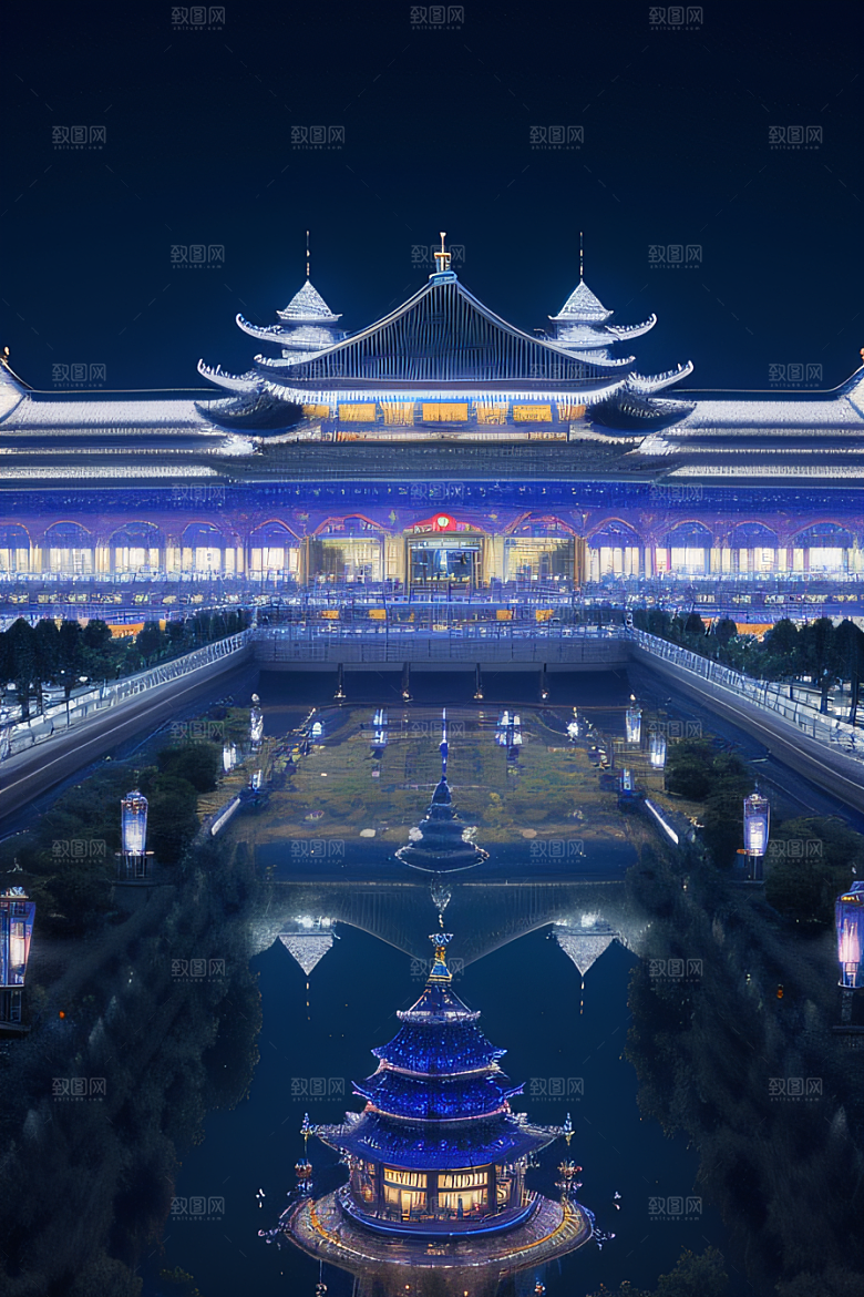神秘水晶宫殿的魔力银月下的瑰丽之光