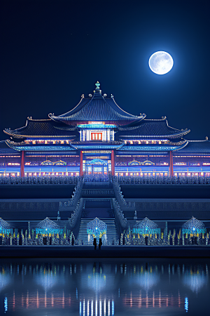 神秘水晶宫殿的魔力银月下的瑰丽之光