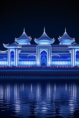 宝石色的宫殿银月照耀下的奇幻之光