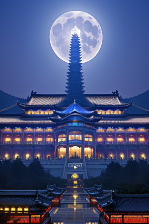 宝石色的宫殿银月照耀下的奇幻之光