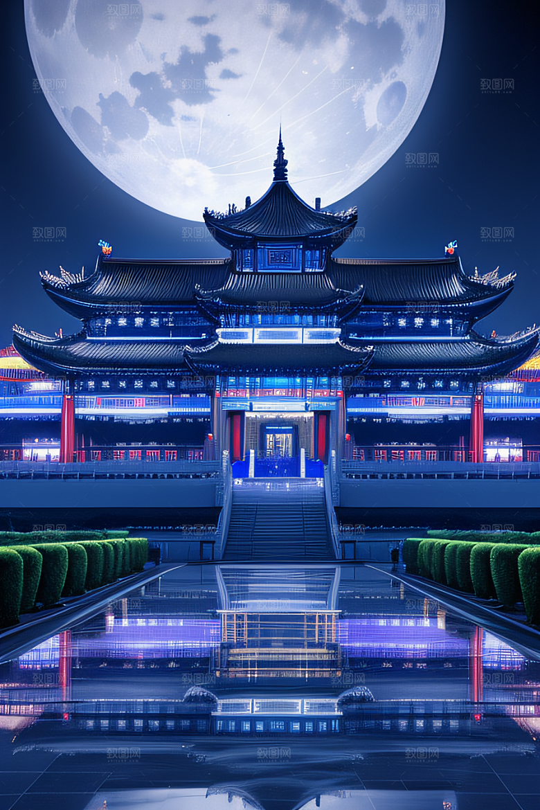 闪耀的宝石之殿银色月光下的华美宫殿