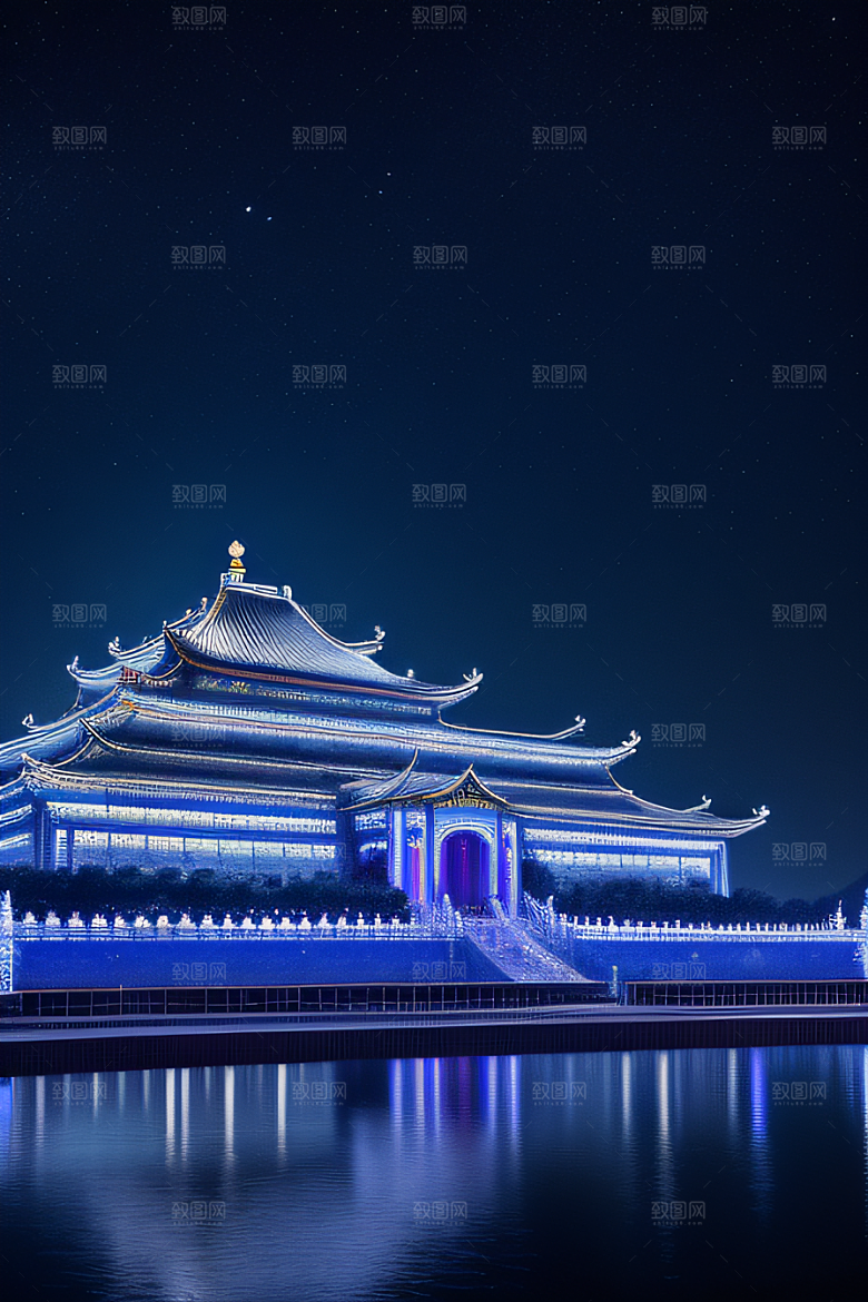 宝石之宫银色月光下的奇幻水晶宫殿