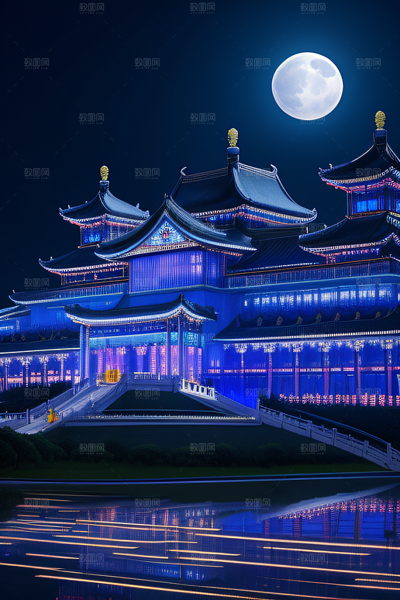 宝石之宫银色月光下的奇幻水晶宫殿