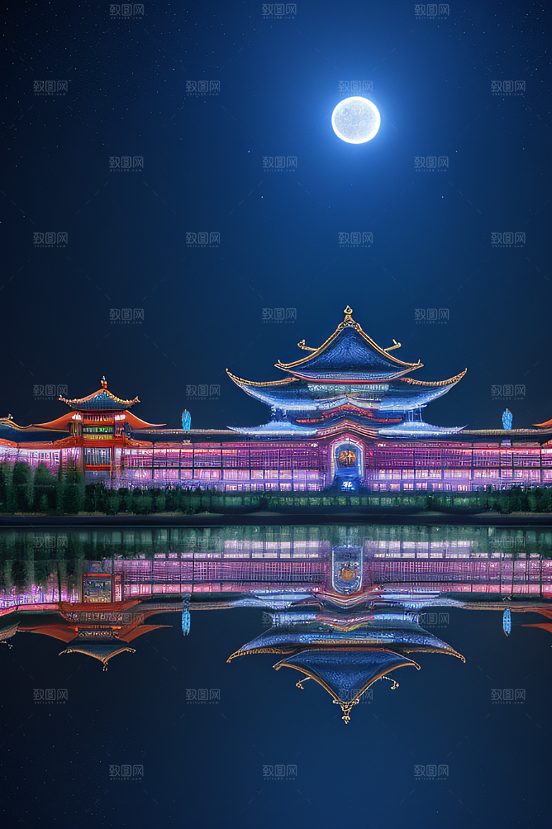 水晶宫殿的奇幻之光银月照耀下的神秘宫殿