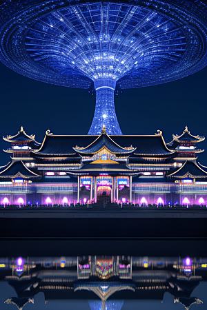 水晶宫殿的奇幻之光银月照耀下的神秘宫殿