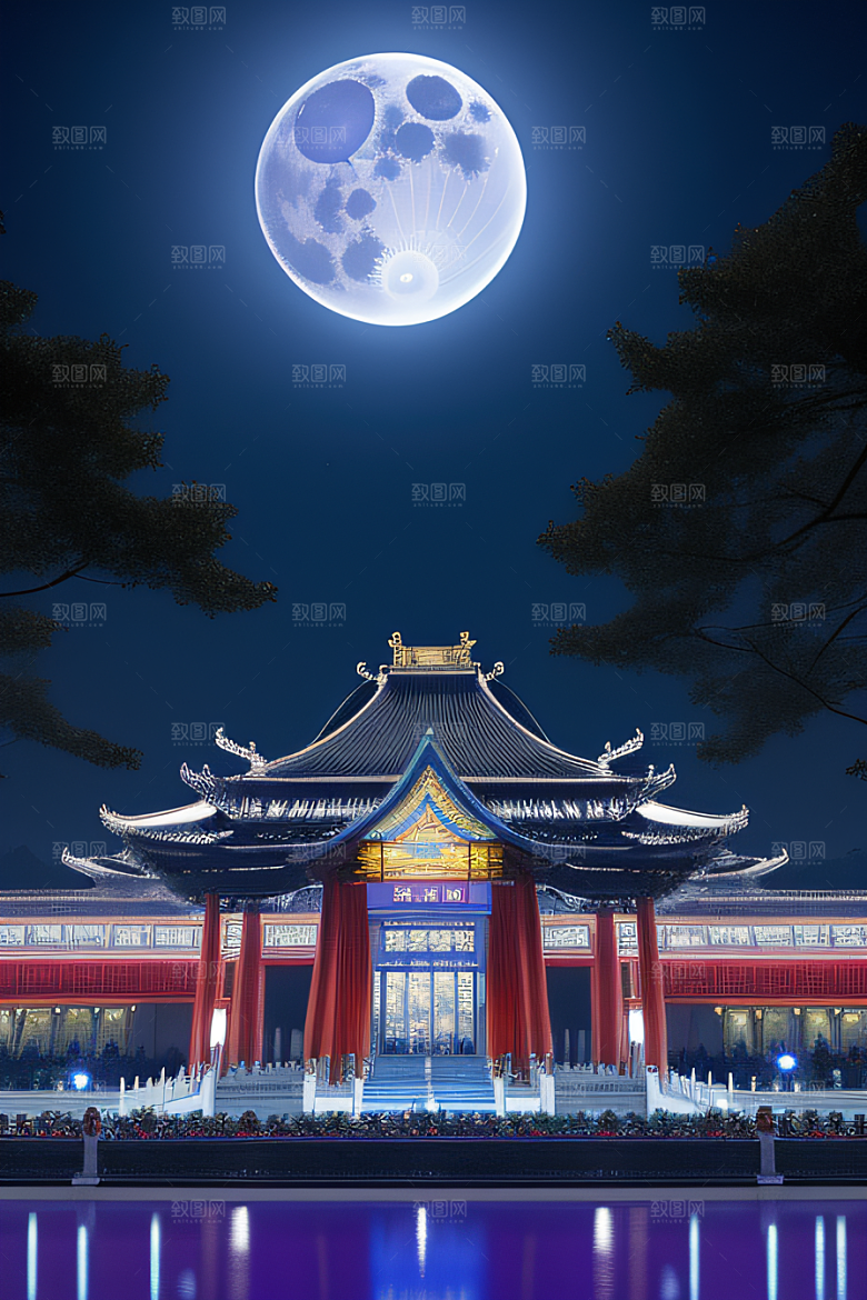 中国水晶宫殿银色月光下的瑰丽光芒