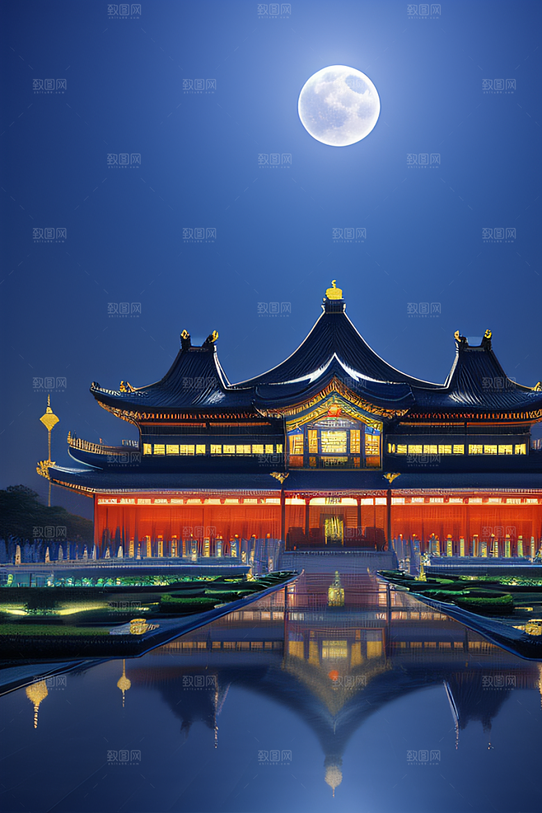 中国水晶宫殿银色月光下的瑰丽光芒